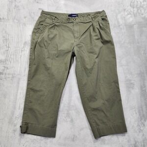 Denim 24/7 Pants Womens 18W Green Capri Crop Straight Twill Button Hem Stretch